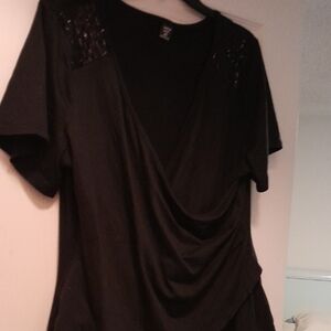 SHEIN Black False wrap Embellished Blouse